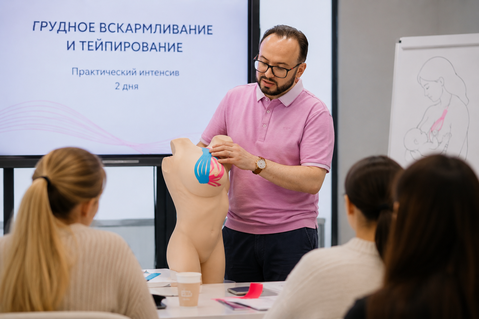Борис Николаевич проводит мастер-класс по тейпированию
